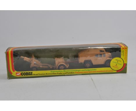 Corgi No. 909 Quad Tractor, Trailer and Gun Set. NM to M in VG Box.