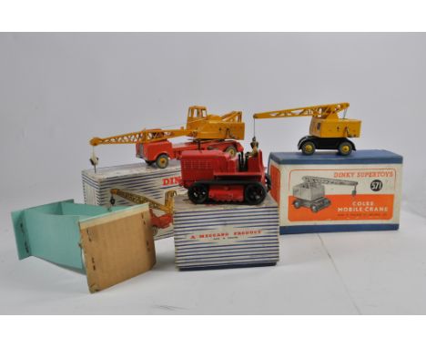 Dinky No. 571 Coles Mobile Crane, No. 972 Coles Lorry Mounted Crane plus 963 Heavy Tractor (repro tracks) Generally G to E in