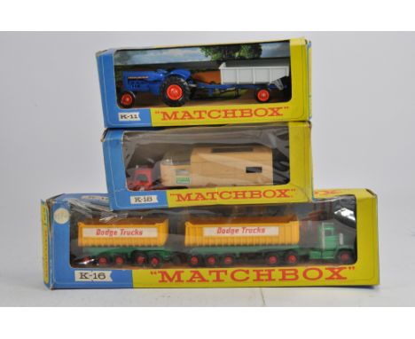 Impressive Matchbox Kingsize group to include K11 Fordson Tractor and Trailer, K18 Articulated Horse Van plus K16 Dodge Tract