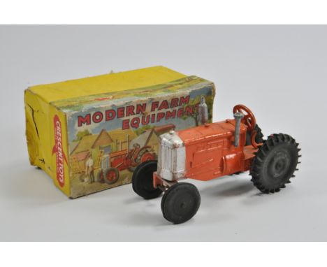 Crescent Toys Tractor in Orange with Black Rubber Wheels. Rare Model is F to G (some damage) in F Box.