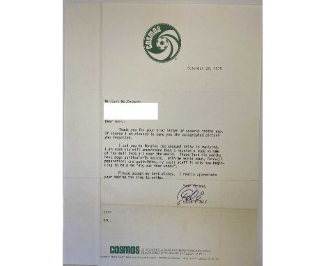 SPORTING AUTOGRAPHS - FOOTBALL STARS - PELE. A typed letter on New York Cosmos stationary dated September 29th 1978 signed cl