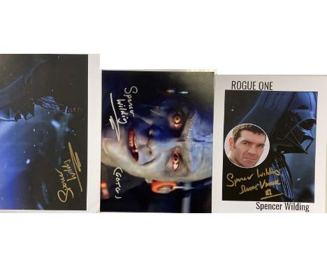 STAR WARS - SPENCER WILDING. Three hand signed 8 x 10'' photos depicting Spencer Wilding who played Darth Vader in Star Wars 