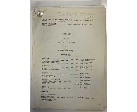 DOCTOR WHO MARK OF THE RANI PART TWO ORIGINAL SCRIPT. An original 109 page printed script plus 3 pages detailing cast and cre