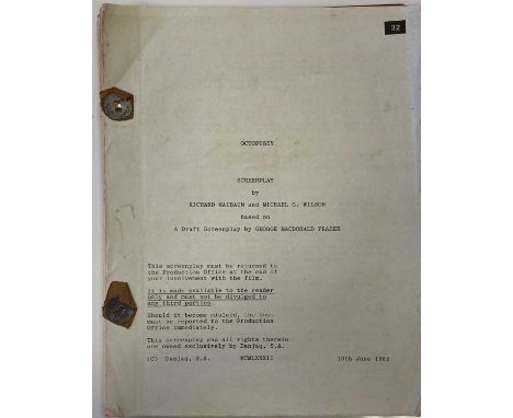 JAMES BOND OCTOPUSSY SCREENPLAY. A screenplay for James Bond - Octopussy dated 10th June 1982. Owned by a prop maker who work