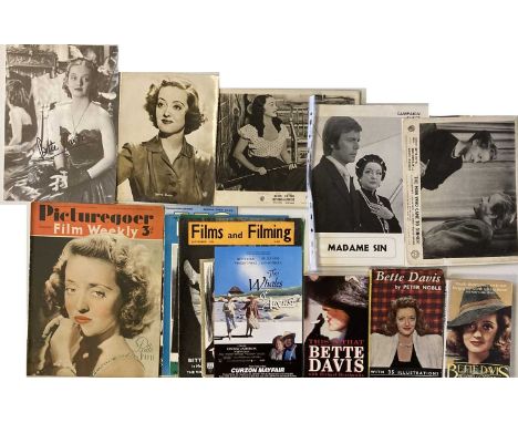 BETTE DAVIS MEMORABILIA. Bette Davis ephemera to include: signed magazine cutting, 'Beyond The Forest' lobby card set, 'The M