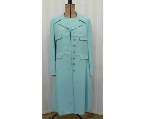 Vintage dresses 1970's and earlier to include a blue coat and matching shift dress labelled 'Marella', an olive green dress w