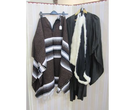 Woollen Peruvian poncho, a clerical gown labelled 'LDE & Ravenson', a swansdown trimmed gown labelled 'Grey & Son Robemasters