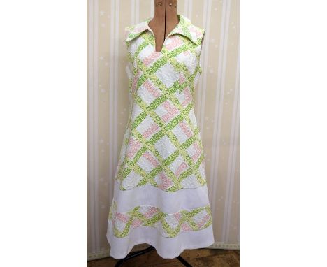1960's/70's cotton summer dress labelled 'Garmen Modell' with A-line skirt, a 1960's white blouse with crocheted front, silk 