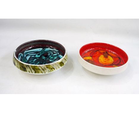 Two Poole pottery Delphis shallow bowls, shape number&nbsp;88, 17.5cm in diameter each (2)