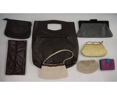 Assorted vintage bags and scarves to include grey cashmere, etc (1 box) 