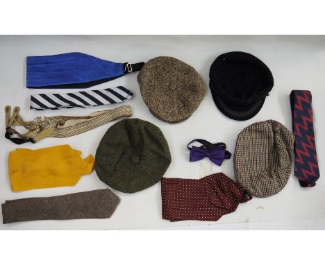Vintage gent's ties, scarves, belts, tweed caps, braces, etc (2 boxes) Condition Reportplease see images - the blue of the " 