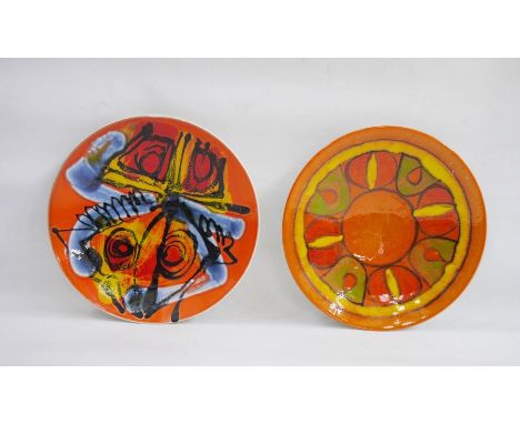 Two Poole pottery Delphis dishes, shape no. 4, 26.5cm and 27cm in diameter (2)