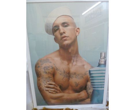 Vintage poster Jean Paul Gaultier 'Le Male', 190cm x 138cm approx. (framed) Acquired from Debenhams 