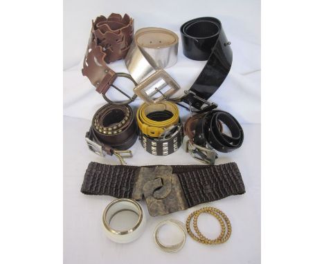 Assorted belts and a Bally enamel and metal bracelet (1 box) 