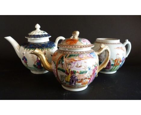 A Late 18th or Early 19th Century Chinese Porcelain Teapot and Cover, together with two other similar teapots