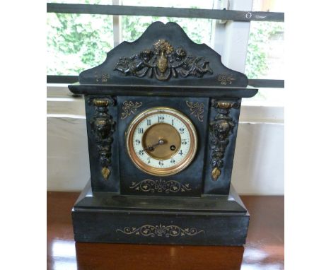 A 19th Century Black Slate Mantle Clock, with two train movement