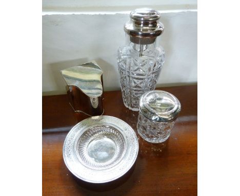 A Silver Plated Tea Caddy in the form of  Knife Box, together with three other items