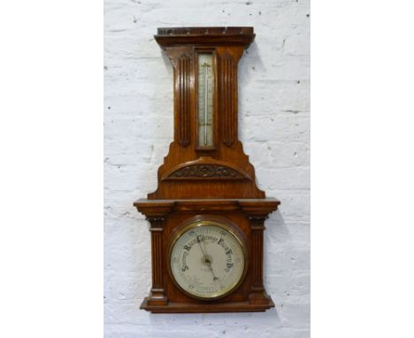 A Victorian Carved Oak Barometer Thermometer inscribed A & G Cairncross, Perth