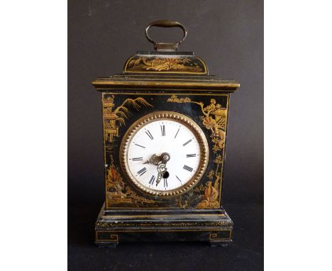 An Early 20th Century Chinoiserie Decorated Mantle Clock, the enamel dial with Roman numerals and single train movement and w