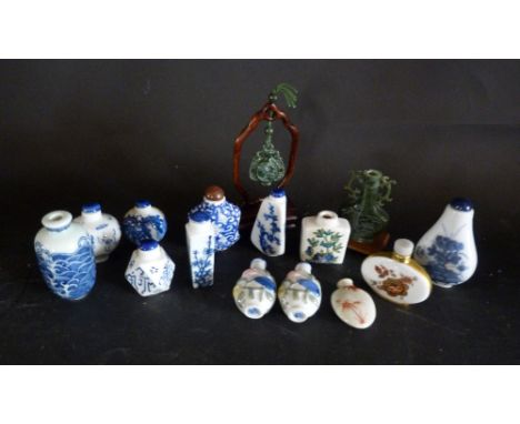 A Chinese Jade Pendant upon Hardwood Stand, together with another similar model of a two handled vase and a small collection 