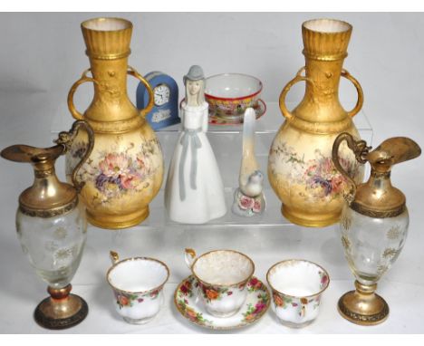 A quantity of ceramics to include a pair of W & R Austria baluster twin handle blush vases, a small quantity of Royal Albert 