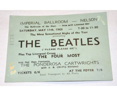 The Beatles; A ticket for the Imperial Ballroom Nelson, Saturday, May 11th 1963, bearing spurious signatures to the reverse.