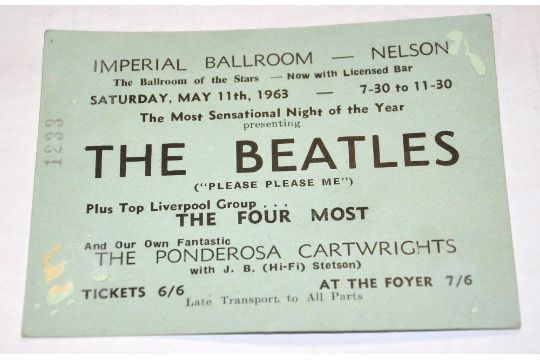 The Beatles; A ticket for the Imperial Ballroom Nelson, Saturday ...