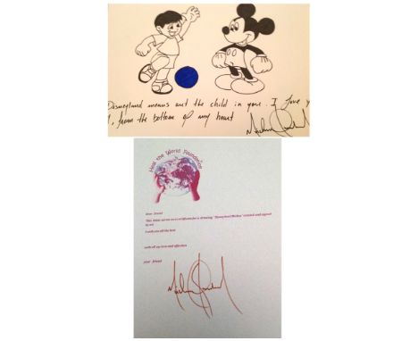 MICHAEL JACKSON; A drawing of Mickey Mouse and a young boy playing football. Black and blue felt pen on paper 30 x 42cm. Toge