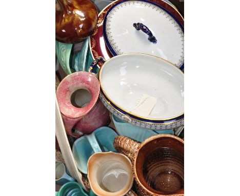 Two boxes of various ceramics to include decorative plates, teaware, jugs, ceramic ashtrays etc (2).