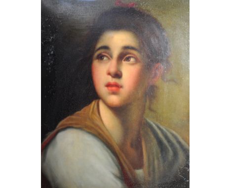 19th century Spanish school; oil on canvas, portrait study of a young woman, 43 x 33cm, in period gilt frame, glazed.  Proven