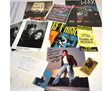 A quantity of concert programmes "Wax", signed photograph of the duo together with ticket stub and access all areas pass, Bar
