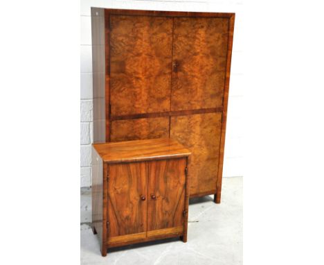 A mid 20th century four door walnut drinks cabinet, width 100cm and an smaller Art Deco walnut cabinet with interior shelf, w