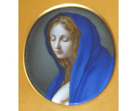 L. GOBBATO (19th century); oval study of a young woman wearing a blue head scarf, signed, within gilt frame and outer glazed 