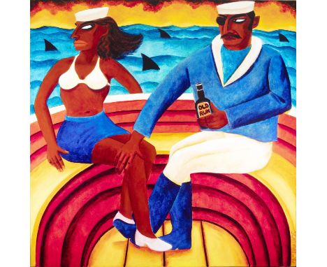 Graham Knuttel (1954-2023)  Couple at Sea  Oil on canvas, 120 x 120cm (47¼ x 47¼'')  SignedProvenance: with Apollo Gallery, D