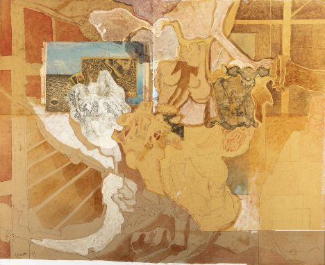 Nevill Johnson (1911-1999)  The Woodshed (1977)  Mixed media, 57 x 72cm (22½ x 28¼'')  Signed and dated (19)'77Exhibited: "Th