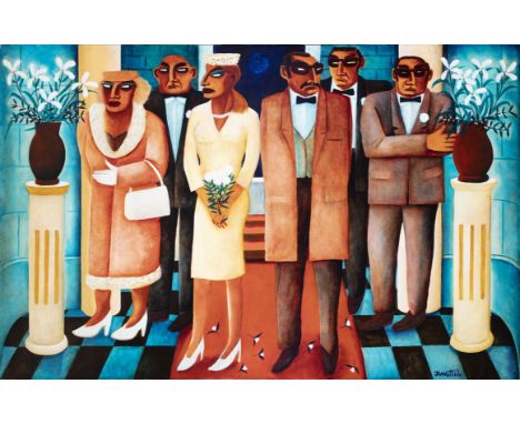 Graham Knuttel (1954-2023) The Wedding Gone Wrong Oil on canvas, 152 x 237cm (59&frac34; x 93&frac14;'')Signed