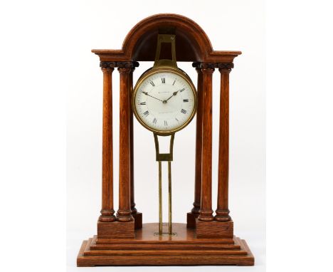 Richard et Cie, an early 20th century oak Architectural mantle dome topped mantle clock, the white painted painted dial with 