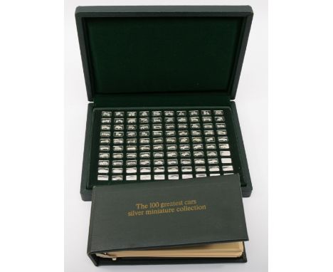 A John Pinches Limited "The 100 greatest cars silver miniature collection", the collection comprising 100 ingots in a case to