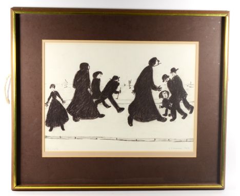 After Lawrence Stephen Lowry (1887-1976), 'On a Promenade', a monochrome print, later pencil numbered 121/750, printed signat