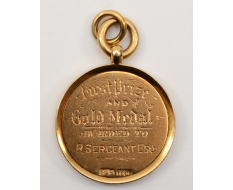 A Victorian 18ct gold medal, inscribed First Prize, and Gold Medal, Awarded to R Sergeant Esq, for the best, Pekin or any oth