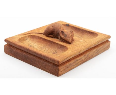 Robert Mouseman Thompson, an oak double pin tray, c.1950/60s, with carved mouse trademark, 12.5 x 10 x 4cm 