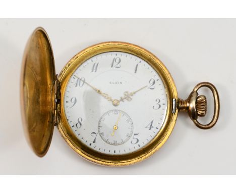 Yellow Gold Filled Elgin Open Face Pocket Watch 7 Jewel Size 6