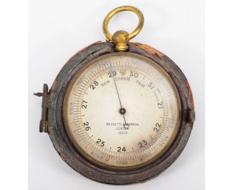 Negretti &amp; Zambra, an early 20th century gilt metal cased pocket barometer, the silvered marked with 12022, in a leather 