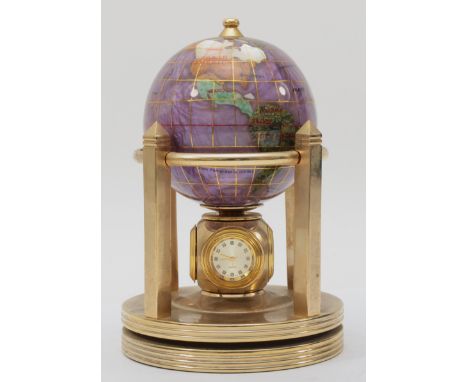 A 20th century gem set globe quartz desk time piece, set with clock, thermometer and hygrometer, 22cm high. 