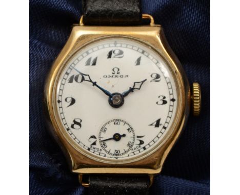 Omega, a 9ct gold Art Deco manual wind ladies wristwatch, Birmingham 1935, white enamel dial, 15 jewel movement numbered 8256