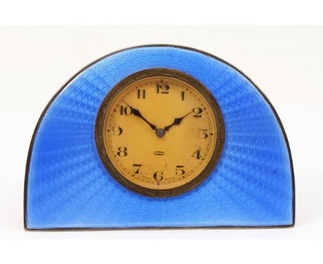 An Art Deco silver and blue guilloche enamel desk time piece, by Adie Bros., Birmingham 1927, eight day Swiss movement, 12 x 