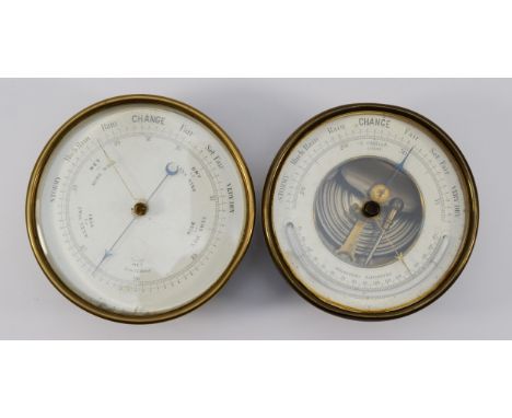 L. Casella, an early 20th century brass cased Holosteric barometer, with suspension loop, 13cm diameter together with another