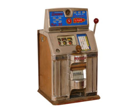 Governor Tic Tac Toe by O. D. Jennings and Co., a one arm bandit three reel slot machine, c.1960's, plays 5p, serial number A