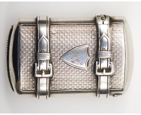 A Victorian silver rounded rectangular vesta case, by George Unite, Birmingham 1877, with buckle and chased wave decoration, 