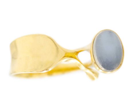 A Georg Jensen 18ct ring designed by Vivianna Torun Bülow-Hübe. Set with a moonstone oval cabochon, stamped Georg Jensen mark